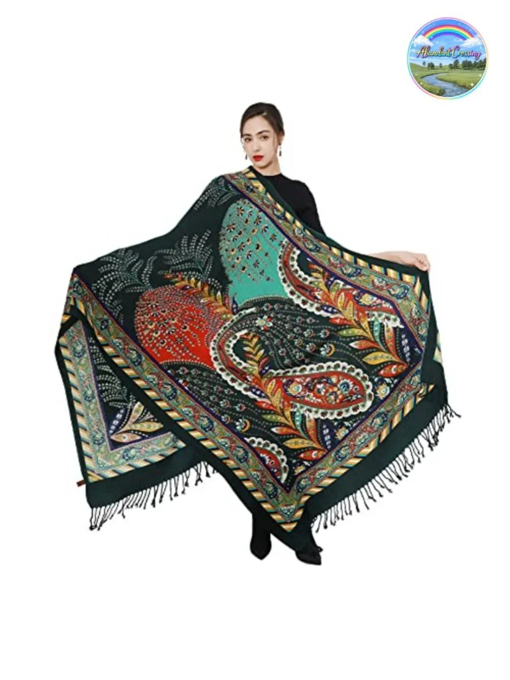100% Merino Wool Oversized Pashmina Shawl Wrap for Women, 96x43, Tassels, Gift